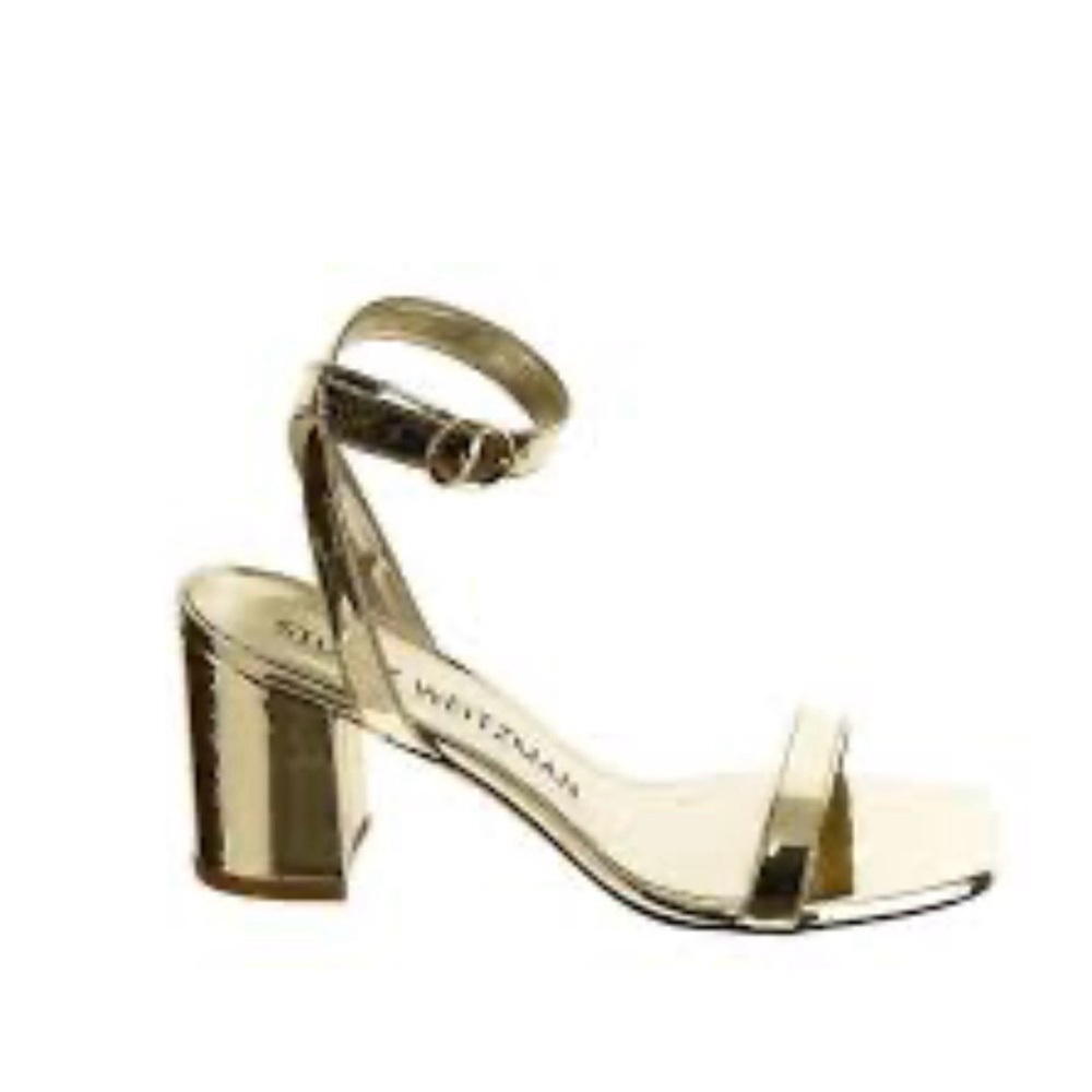 Stuart Weitzman Metallic Gold Block Heel Sandals Sz 7.5